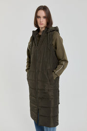 Stopper Detail Quilted Vest - Khaki
