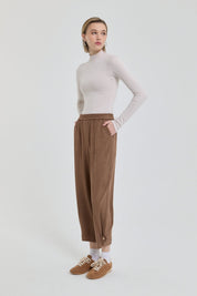 Suede Carrot Pants - Light Brown