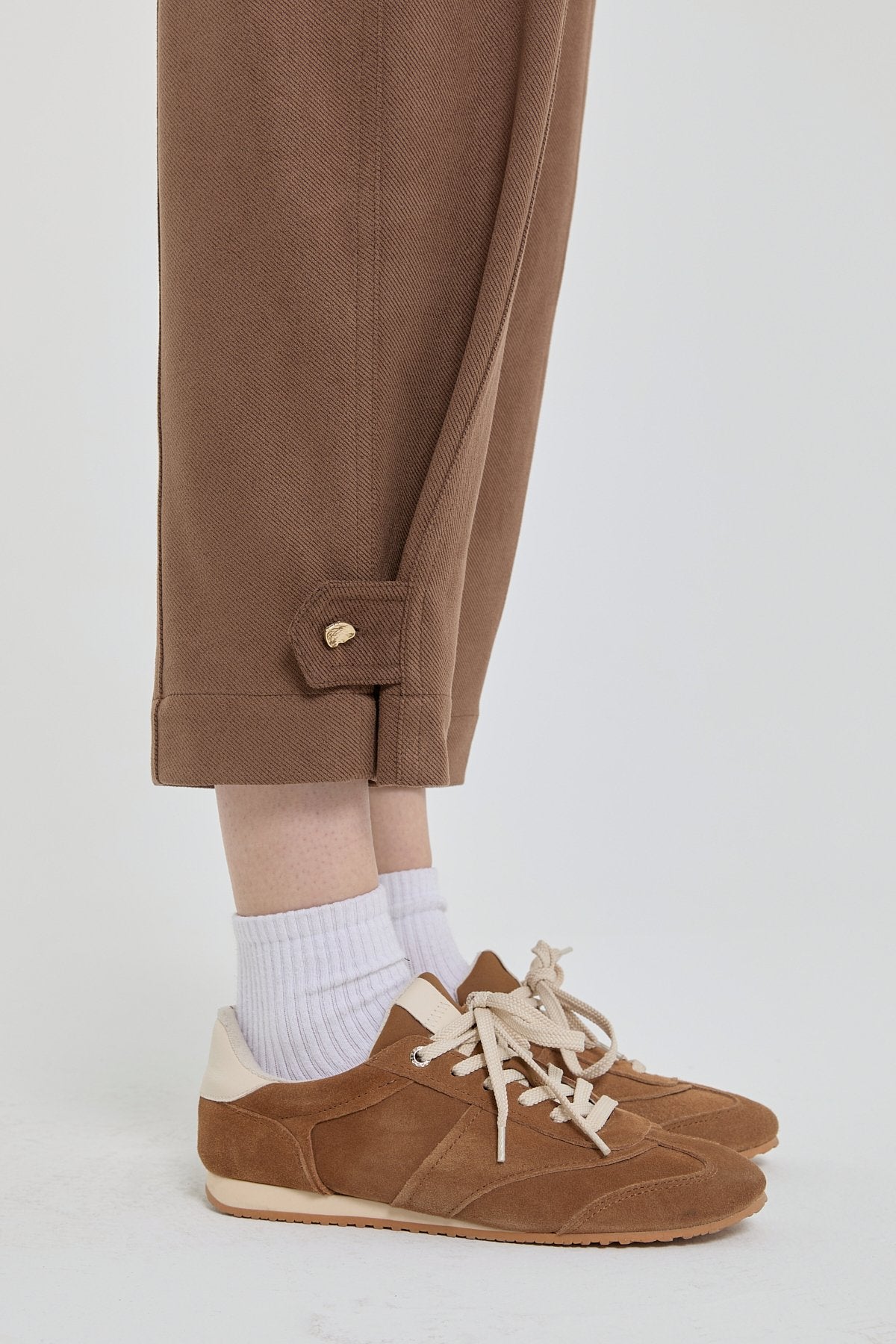 Suede Carrot Pants - Light Brown