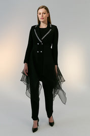Stone Embellished Pants and Jacket Suit - Black
