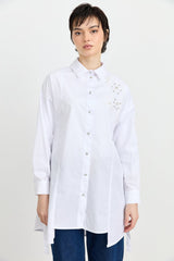 Poplin Cotton Tunic with Stone Embellishments - White