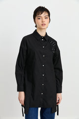 Poplin Cotton Tunic with Stone Embellishments - Black