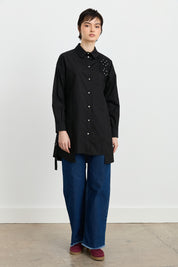 Poplin Cotton Tunic with Stone Embellishments - Black