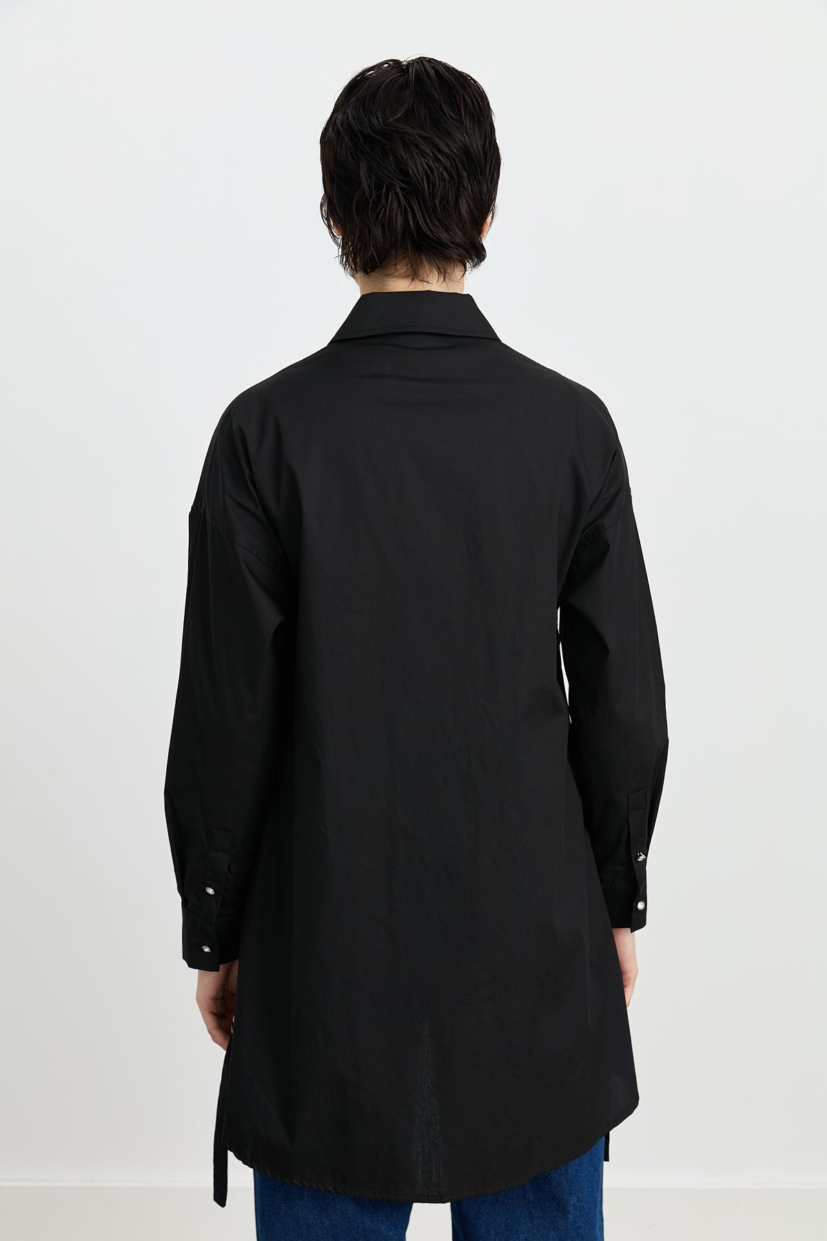 Poplin Cotton Tunic with Stone Embellishments - Black