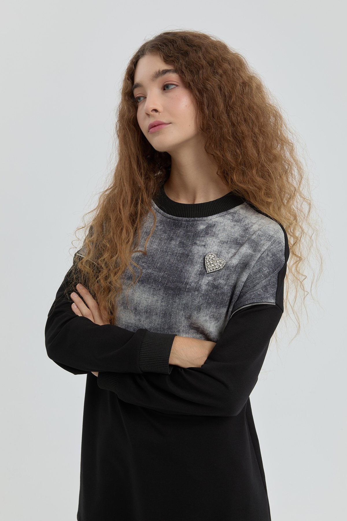 Taş Aksesuarlı Sweat - Siyah