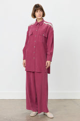 Tencel Pants and Tunic Set with Stone Accessories - Plum