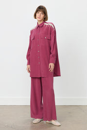 Tencel Pants and Tunic Set with Stone Accessories - Plum