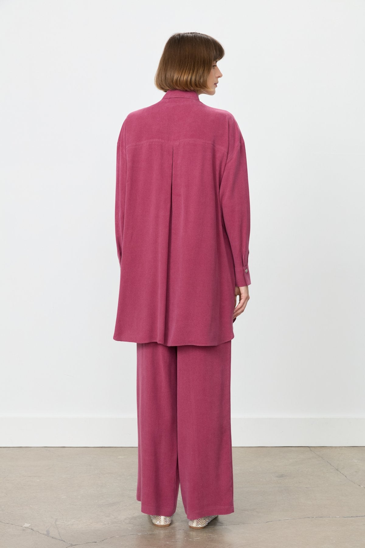Tencel Pants and Tunic Set with Stone Accessories - Plum