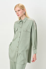 Tencel Pants and Tunic Set with Stone Accessories - Green