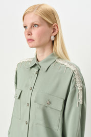 Tencel Pants and Tunic Set with Stone Accessories - Green
