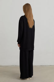 Stone Print Detail Knitted Trousers Modal Blend Set - Black
