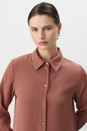 Stone Print Pants and Tunic Set - Light Brown