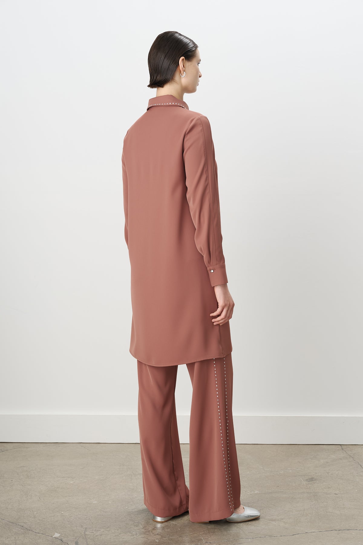Stone Print Pants and Tunic Set - Light Brown