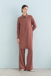 Stone Print Pants and Tunic Set - Light Brown