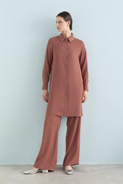 Stone Print Pants and Tunic Set - Light Brown