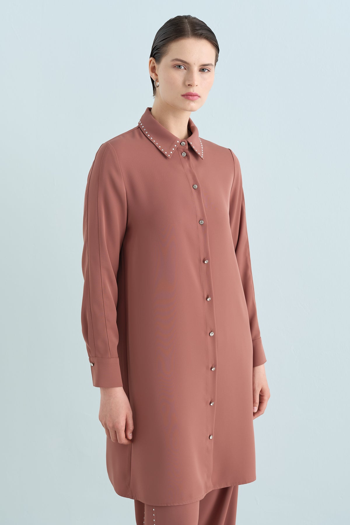 Stone Print Pants and Tunic Set - Light Brown