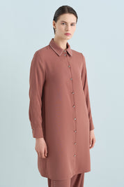 Stone Print Pants and Tunic Set - Light Brown