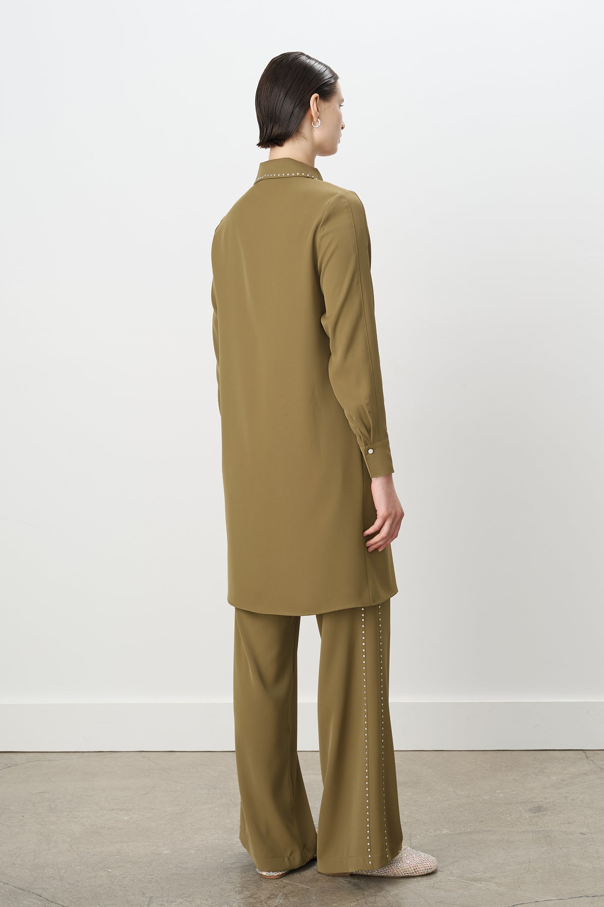 Taş Baskılı Pantolon Tunik Takım - Olive