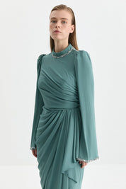Stone-Detailed Draped Evening Dress - Çağla