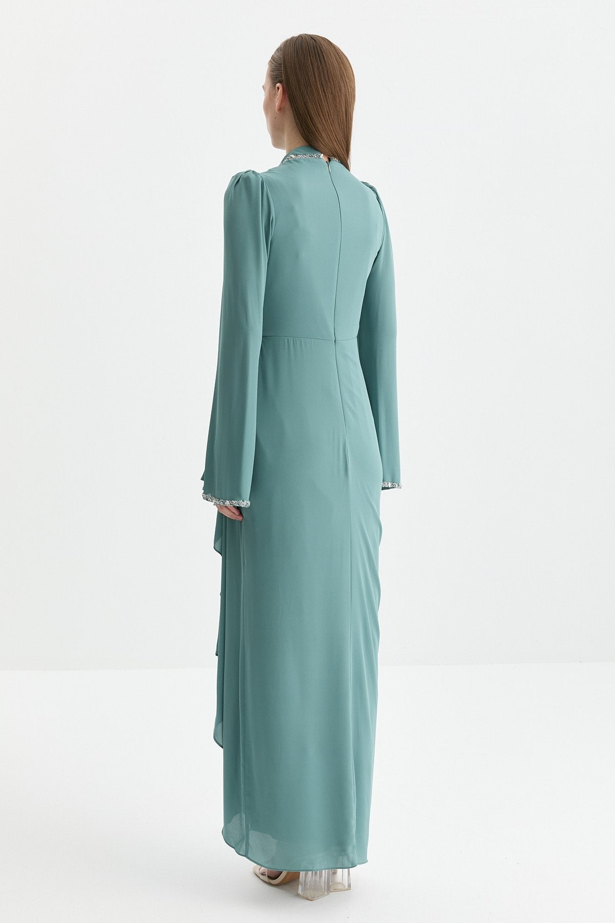 Stone-Detailed Draped Evening Dress - Çağla