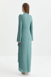 Stone-Detailed Draped Evening Dress - Çağla