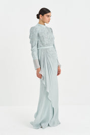 Stone-Detailed Draped Evening Dress - Mint