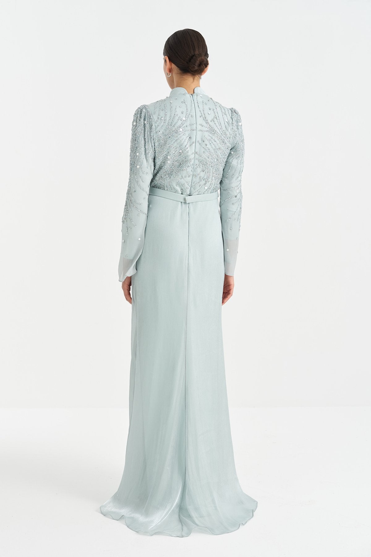 Stone-Detailed Draped Evening Dress - Mint
