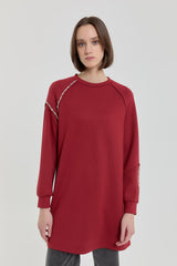 Taş Detaylı Örme Sweat - Bordo