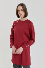 Taş Detaylı Örme Sweat - Bordo