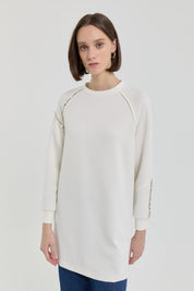 Taş Detaylı Örme Sweat - Ekru