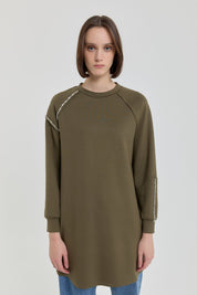 Taş Detaylı Örme Sweat - Haki