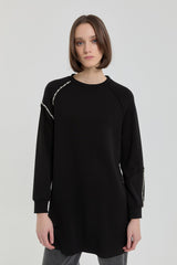 Taş Detaylı Örme Sweat - Siyah