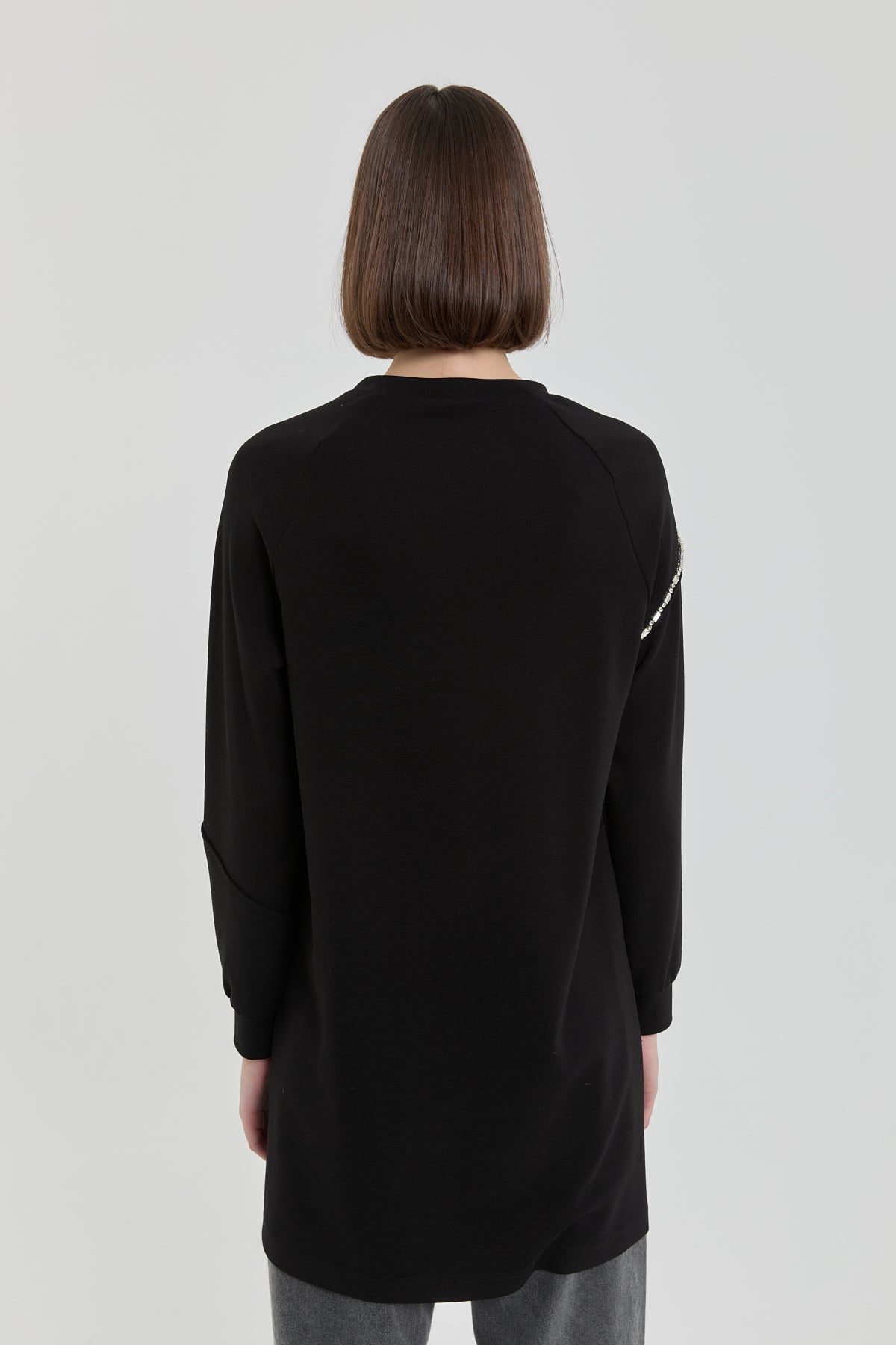 Taş Detaylı Örme Sweat - Siyah