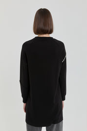 Taş Detaylı Örme Sweat - Siyah
