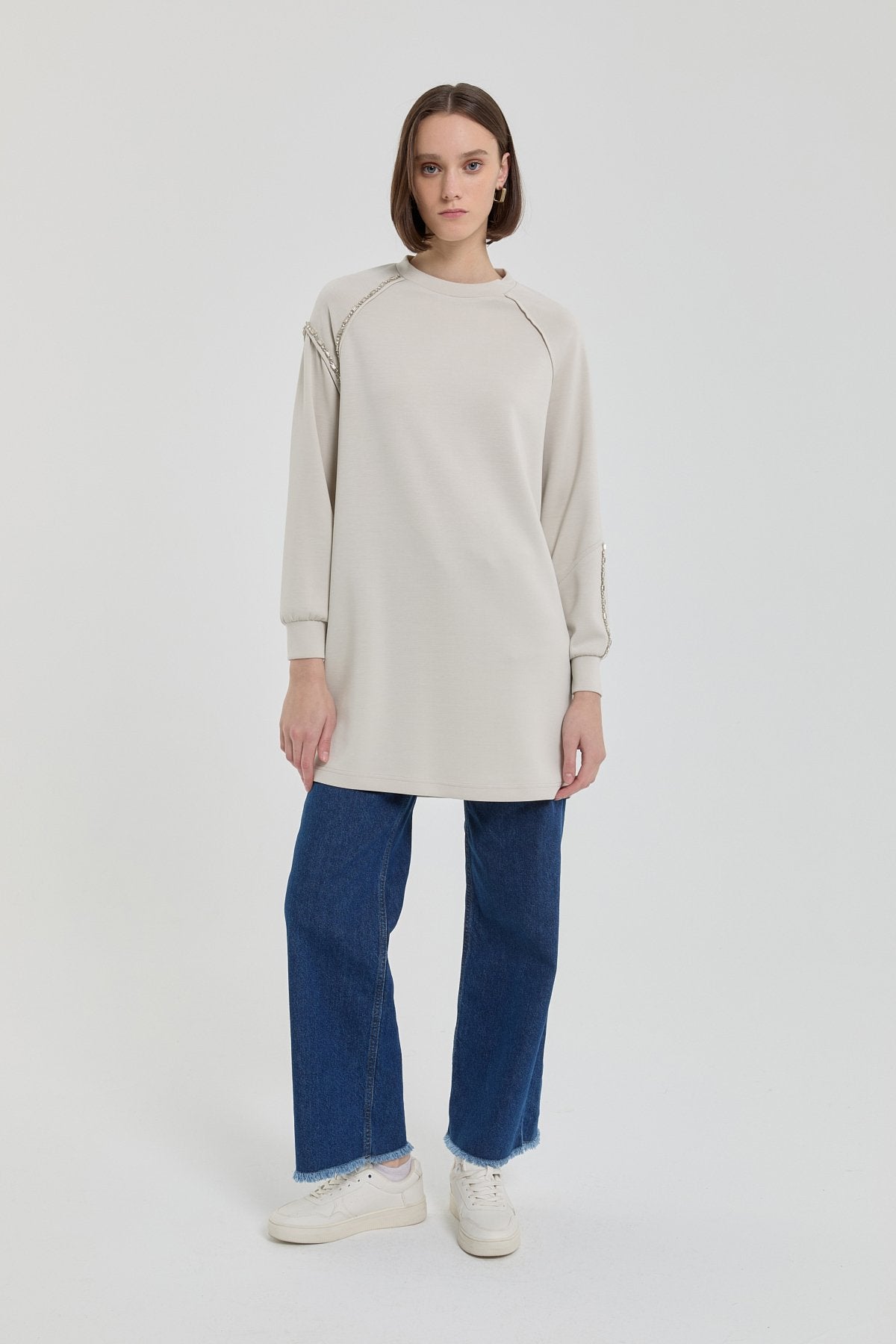 Taş Detaylı Örme Sweat - Taş