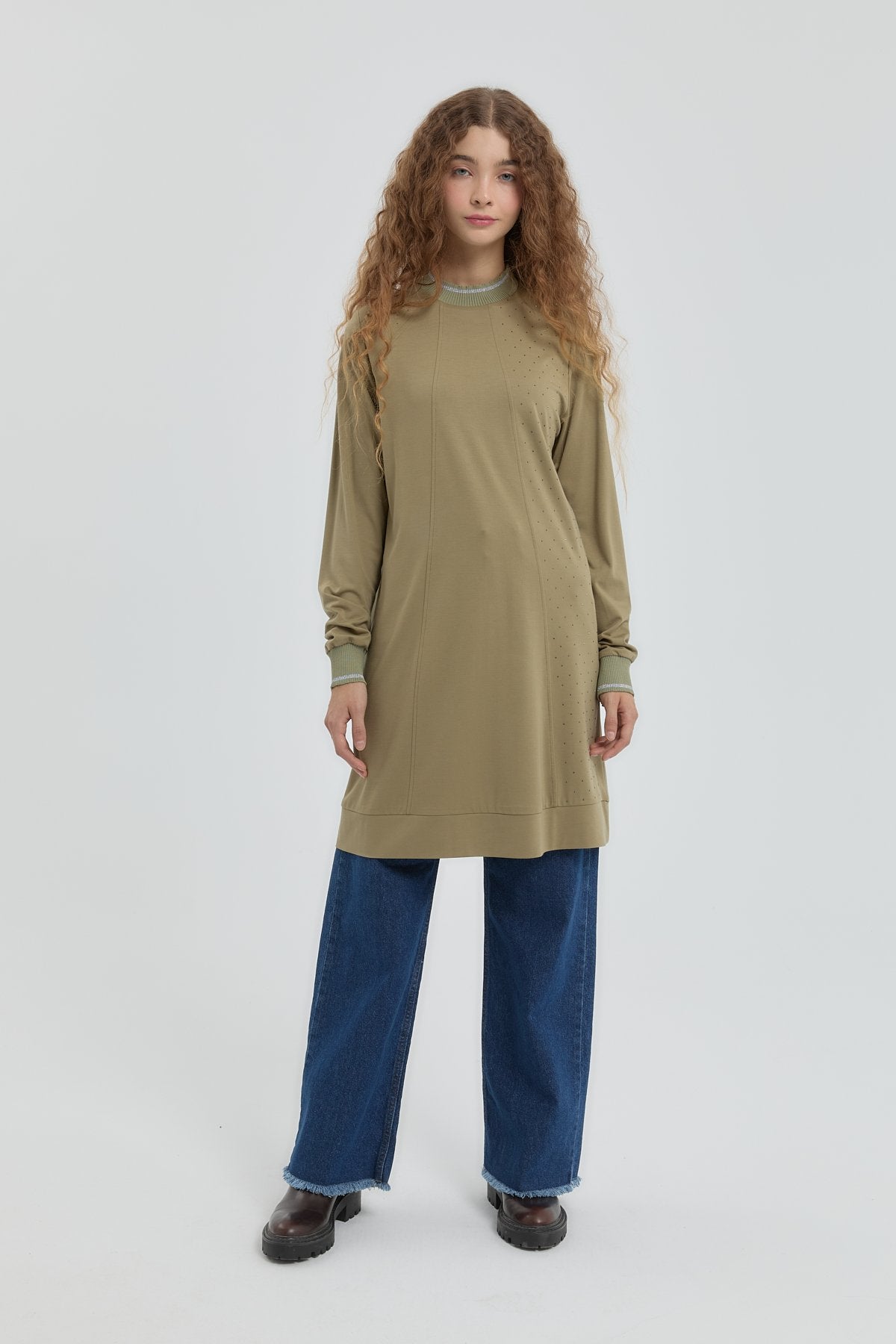 Taş Detaylı Örme Tunik - Haki