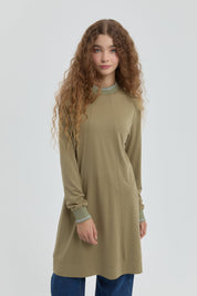 Taş Detaylı Örme Tunik - Haki