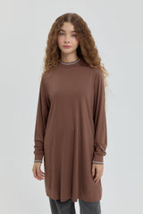 Stone Detail Knitted Tunic - Brown