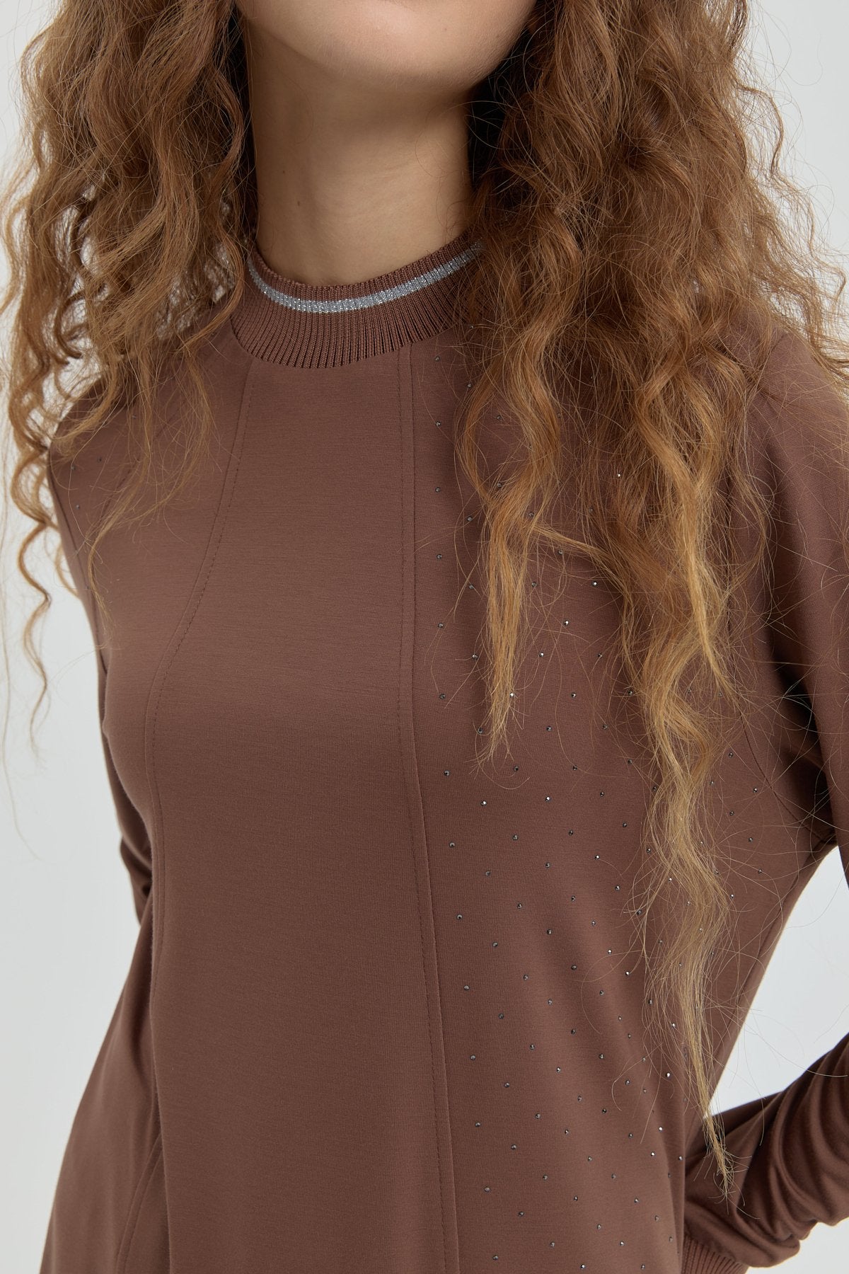 Stone Detail Knitted Tunic - Brown