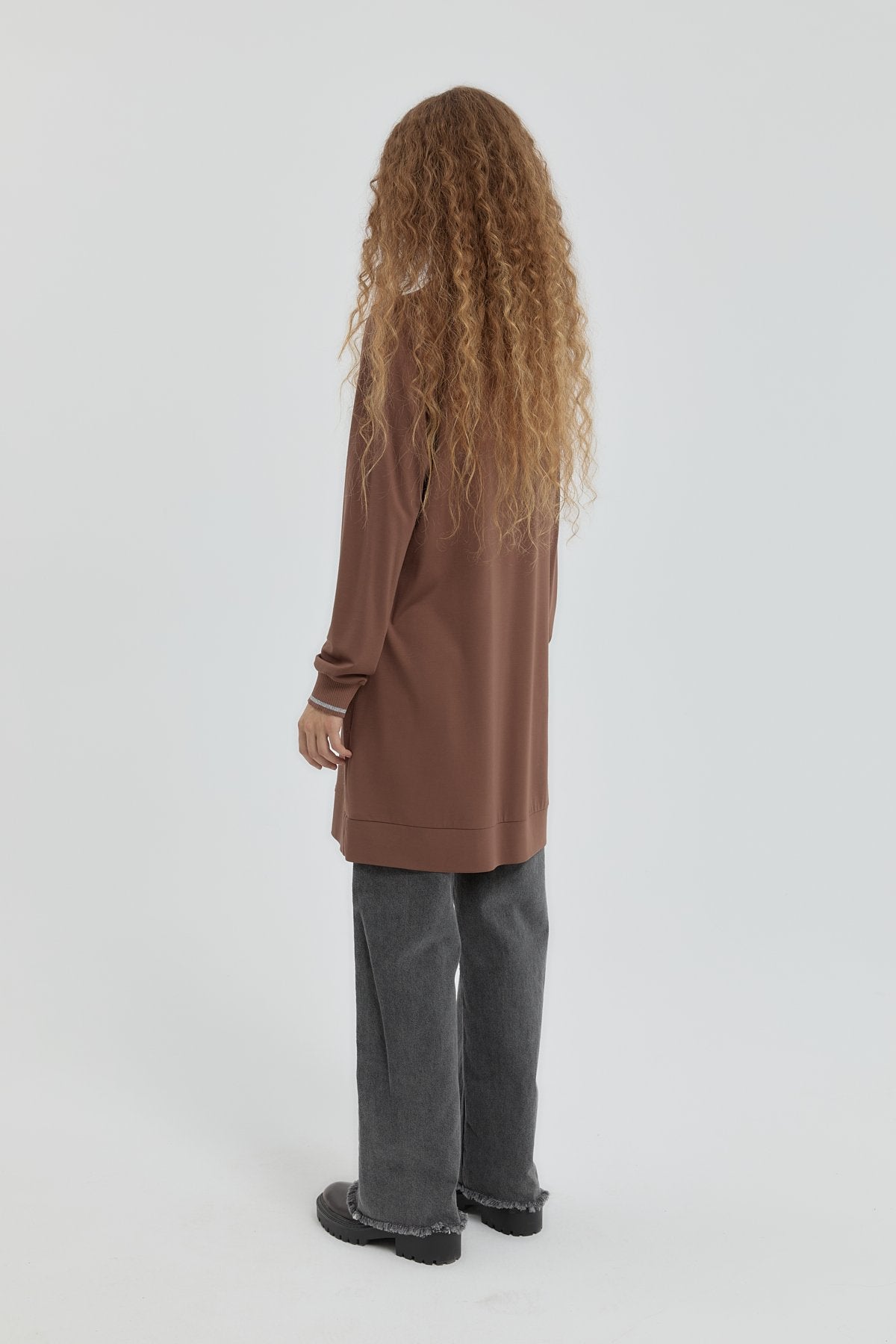 Stone Detail Knitted Tunic - Brown
