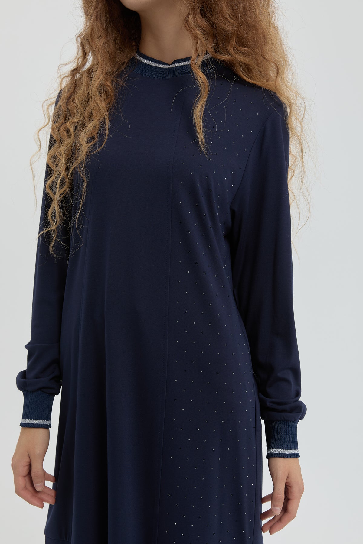 Taş Detaylı Örme Tunik - Lacivert