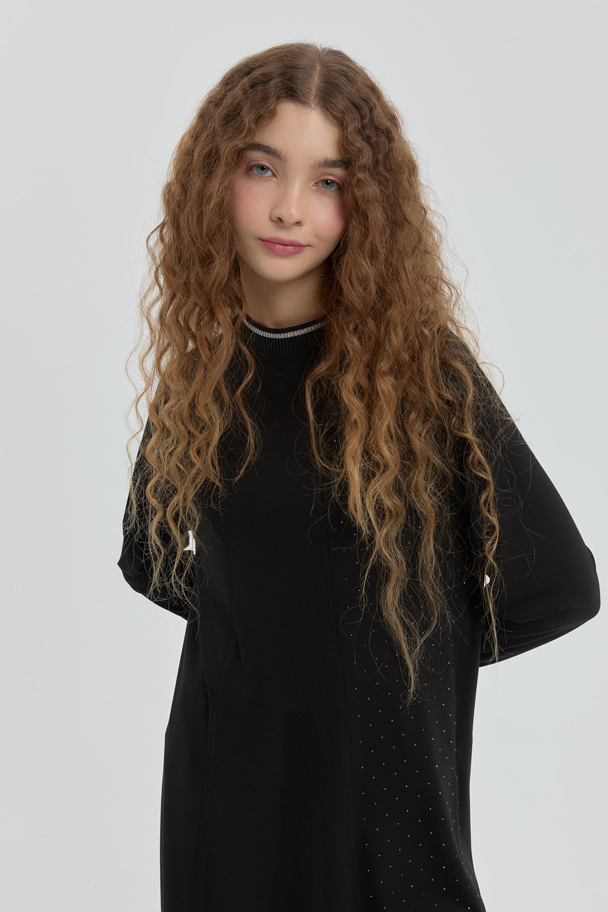 Stone Detail Knitted Tunic - Black