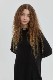 Stone Detail Knitted Tunic - Black