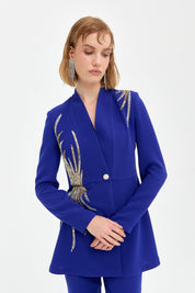 Taş Detaylı Pantolon Ceket Şık Takım - Saks
