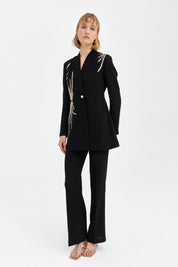 Stone Detail Pants and Jacket Stylish Suit - Black