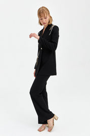 Stone Detail Pants and Jacket Stylish Suit - Black