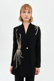 Stone Detail Pants and Jacket Stylish Suit - Black