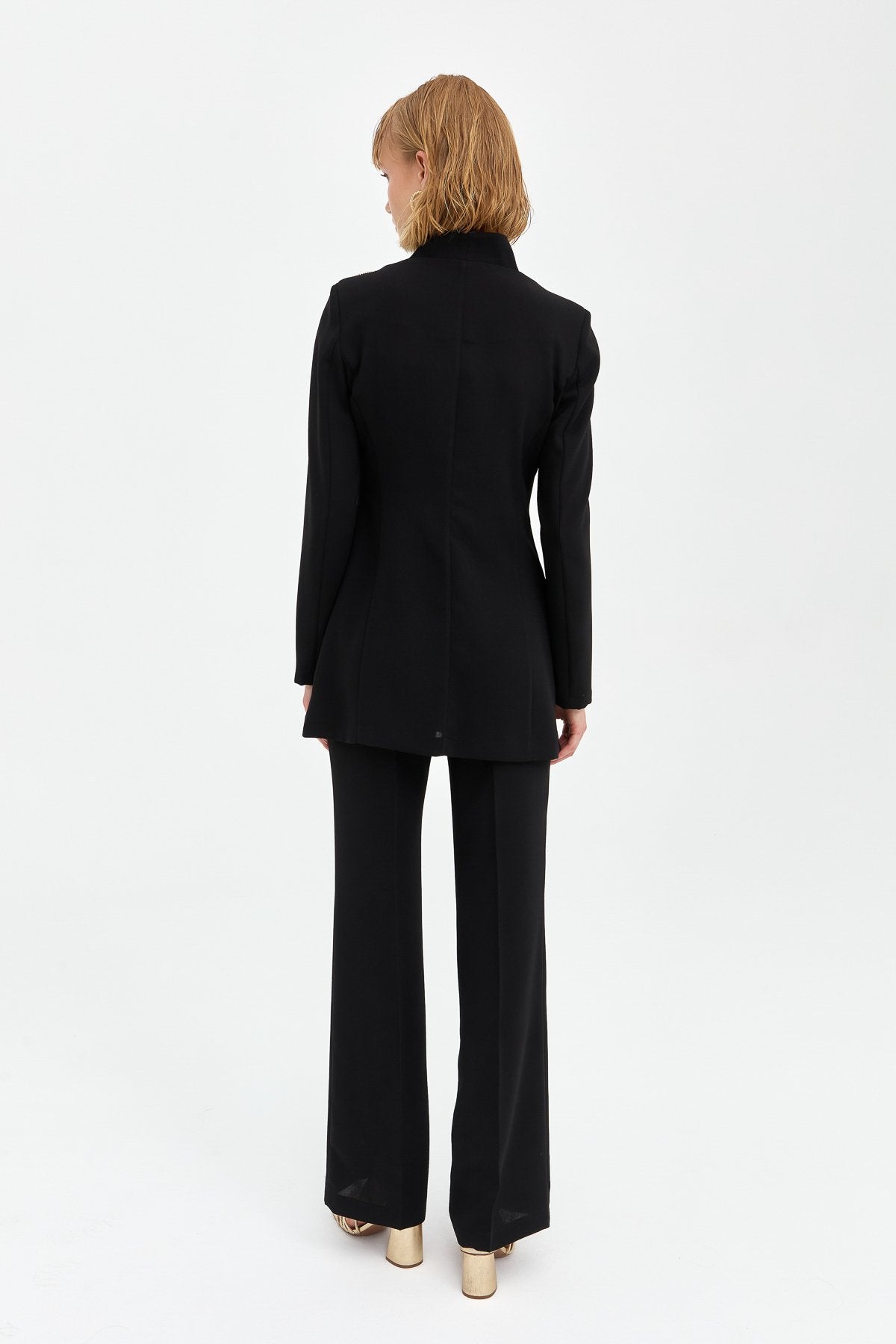 Stone Detail Pants and Jacket Stylish Suit - Black