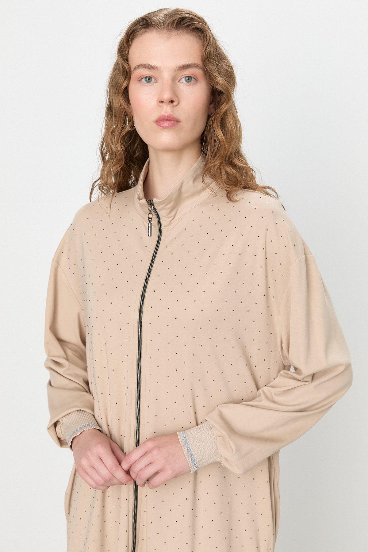 Taş Detaylı Pantolon Tunik Örme Takım - Bej