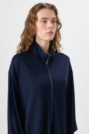 Stone Detail Pants and Tunic Knit Set - Navy Blue